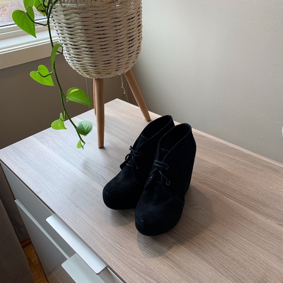 Black Suede Browns Wedge Booties - Picture 5 of 9